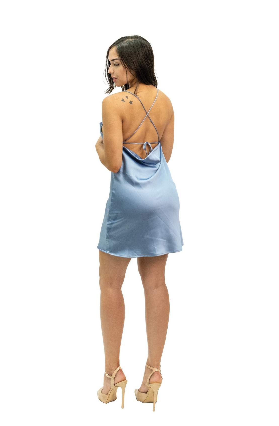 Sexy Silk Open Back Mini Dress