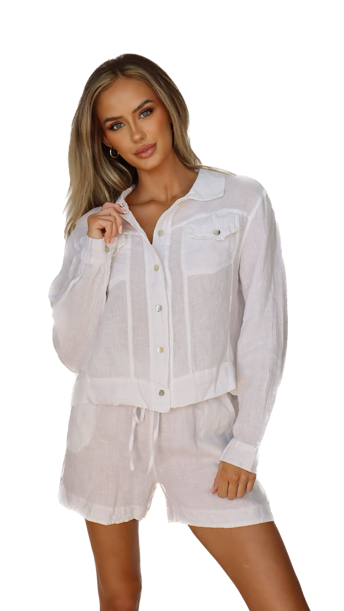Collared Button Down Linen Jacket